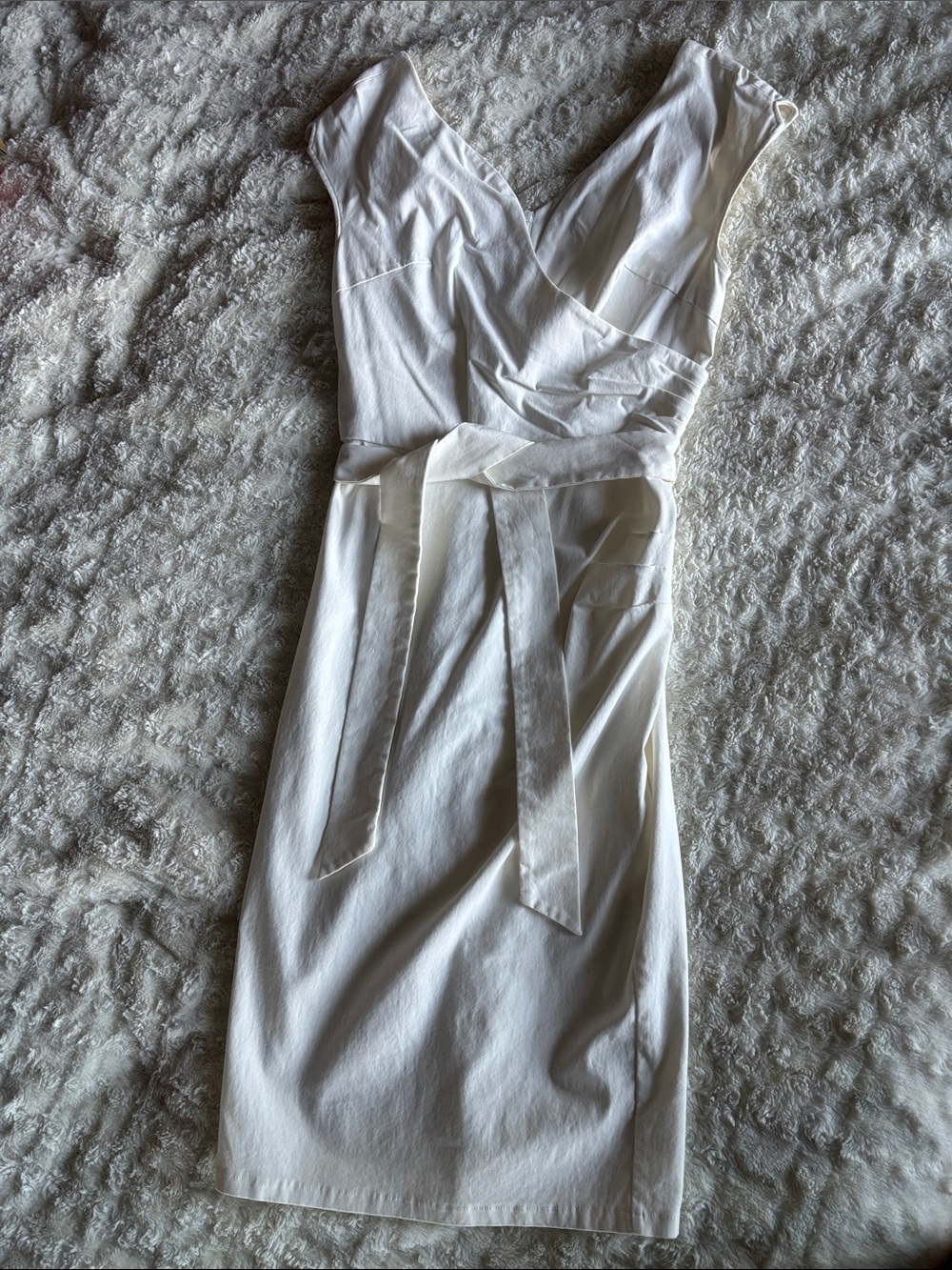White V-Neck Wrap Pencil Dress with Tie Waist
